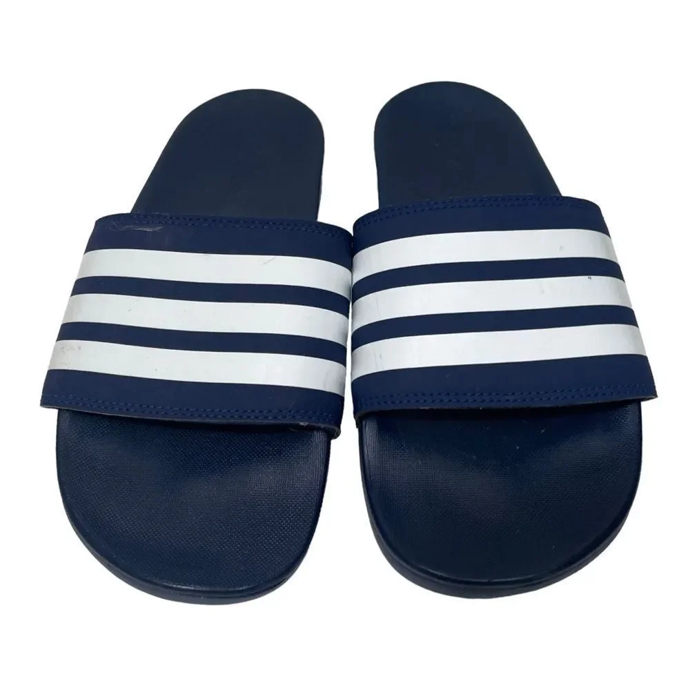 Addias Navy Striped Slide On Athletic Sandals